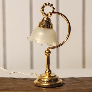 Vintage Brass Goose Neck Lamp 1:12 Dollhouse Miniature Wired Electric Tested